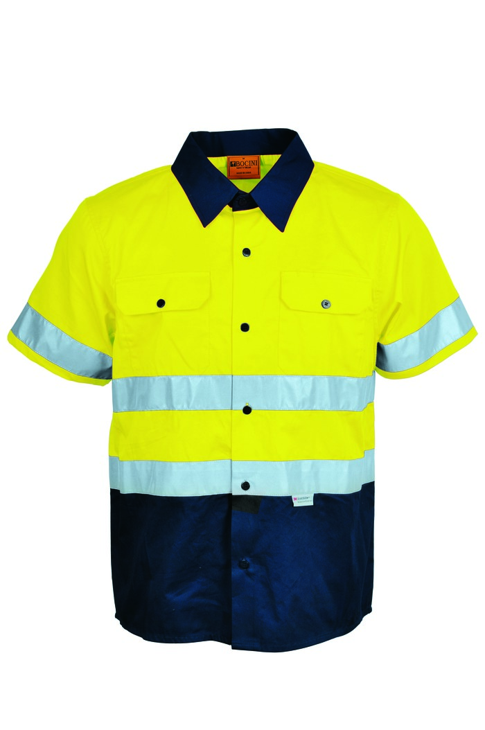 Unisex Adults Hi-Vis S/S Cotton Drill Shirt With Reflective Tape