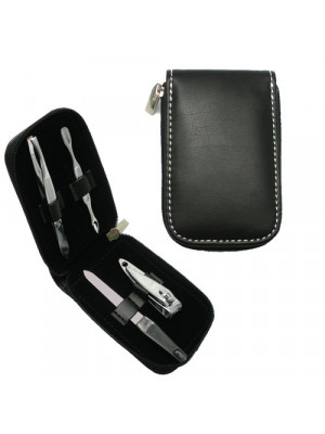 Manicure Set With Black Leather Look Case