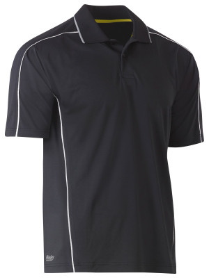 Cool Mesh Polo with Reflective Piping - Charcoal