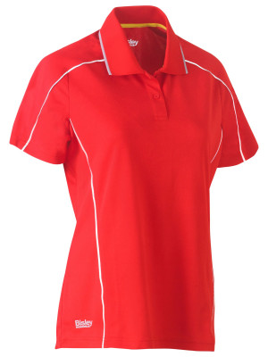 Women's Cool Mesh Polo with Reflective Piping - Red