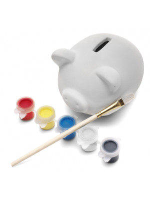 Piggy Bank Made Of Plaster Includes Wooden Brush And Paint Colours