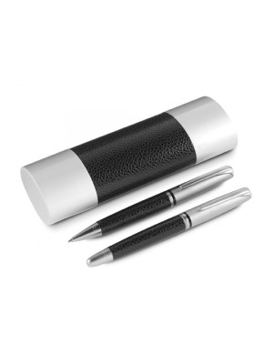 Sienna Metal Pen Set With Ballpen and Rollerball In Aluminium and Imitation Leather Case