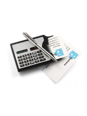 Business Card Holder Plastic With 8 Digit Calculator And Ballpen- Blue Ink