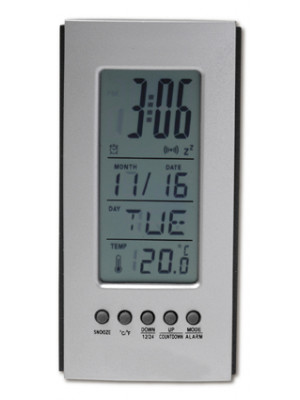 Plastic Desk Clock With LCD Display Thermometer Calendar And Alarm