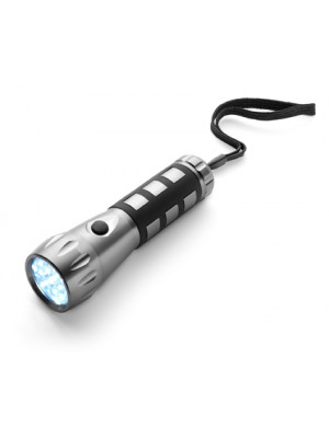 Steel Pocket Torch With Rubber Grip As Well As Wrist Strap And LED Lights