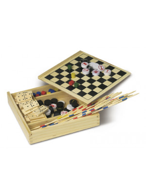 Combination Five Game Set In Wooden Box