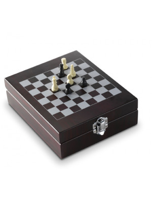 Five Piece Wine Set With A Chess Game In Wooden Box