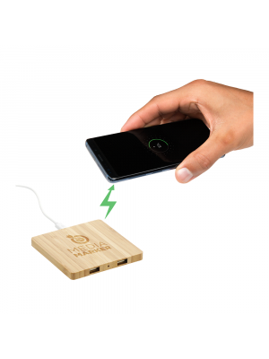 Bullet FSC Bamboo Wireless Charging Pad with Dual Outputs