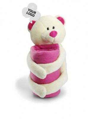 Soft Toy Bear Holding A Fleece Blanket (75cm x 75cm)