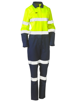 Women's Taped Hi Vis Cotton Drill Coverall - Yellow/Navy