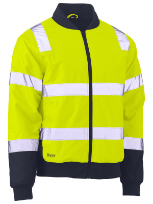 Taped Two Tone Hi Vis Bomber Jacket with Padded Lining - Yellow/Navy