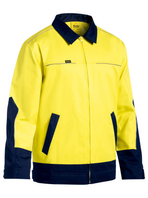 Hi Vis Drill Jacket with Liquid Repellent Finish - Yellow/Navy