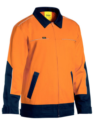 Hi Vis Drill Jacket with Liquid Repellent Finish - Orange/Navy