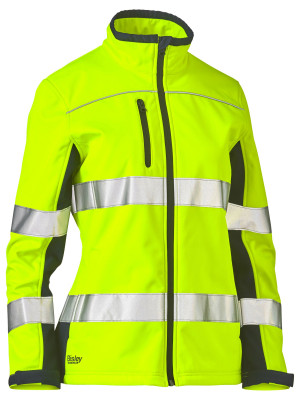 Women's Taped Two Tone Hi Vis Soft Shell Jacket - Yellow/Navy
