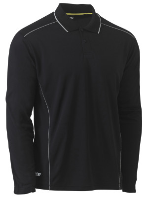 Cool Mesh Modern Fit Polo with Reflective Piping - Black