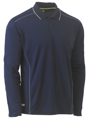 Cool Mesh Modern Fit Polo with Reflective Piping - Navy