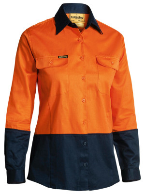 Women's Hi Vis Drill Shirt - Orange/Navy