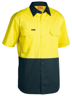 Hi Vis Cool Lightweight Drill Shirt - Yellow/Bottle