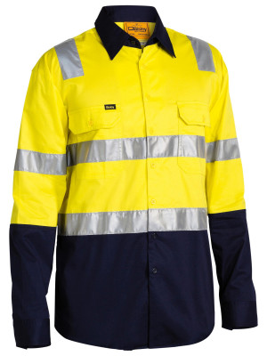 Taped Hi Vis Cool Lightweight Shirt with Shoulder Tape - Yellow/Navy