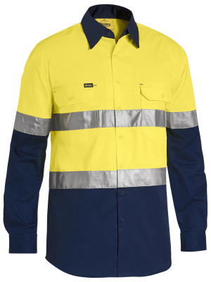 Taped Hi Vis Cool Lightweight Traditional Fit Shirt - Yellow/Navy