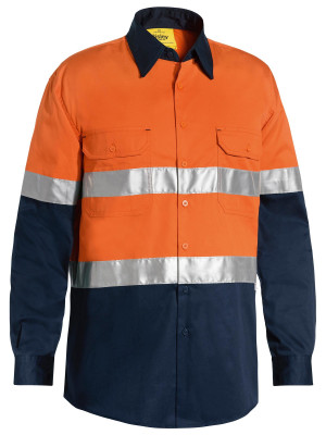 Taped Hi Vis Cool Lightweight Traditional Fit Shirt - Orange/Navy