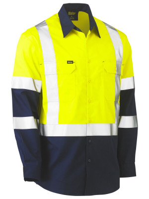 X Taped Biomotion Two Tone Hi Vis Lightweight Drill Shirt - Yellow/Navy