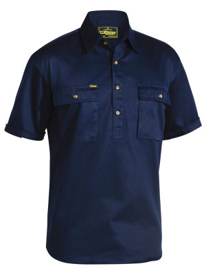 Closed Front Cotton Drill Shirt - Navy