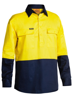 Hi Vis Closed Front Drill Shirt - Yellow/Navy