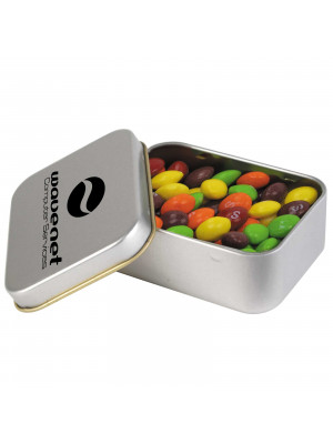 Assorted Fruit Skittles in Silver Rectangular Tin