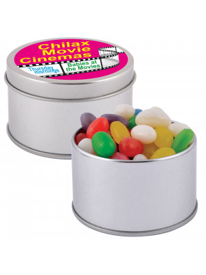 Assorted Colour Mini Jelly Beans in Silver Round Tin