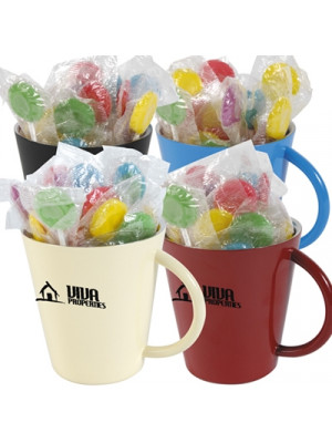 Lollipops In Coloured Double Wall Coffee Mugs