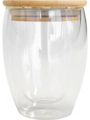 350Ml Double Wall Glass Cup With Bamboo Lid
