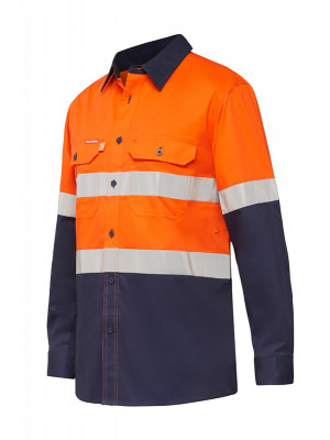 Mens Koolgear Hi-Visibility Two Tone Ventilated Long Sleeve Shirt With Tape