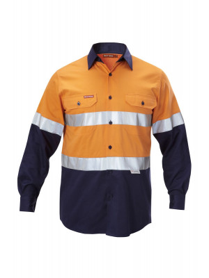 Mens Foundations Hi-Visibility Two Tone Cotton Drill Long Sleeve Shirt With Tape