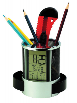 Pen Holder With Multifunction Clock