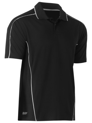Cool Mesh Polo with Reflective Piping - Black