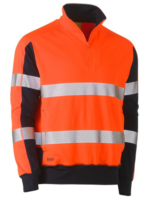 Taped Two Tone Hi Vis Contrast Stretchy 1/4 Zip Pullover - Orange/Navy