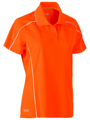 Women's Cool Mesh Polo with Reflective Piping - Orange