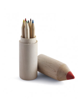 Wooden Pencil Shaped Holder With Coloured Pencils