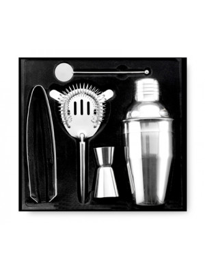 Stainless Steel Cocktail Set With 250ml Shaker Ice Tong And Spoon