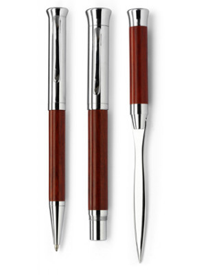Twist Action Metal/Rosewood Ballpen And Rollerball In Rosewood Case