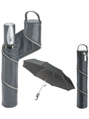 Compact Umbrella With Leather Case