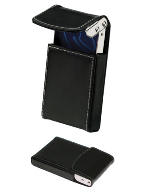 Black Leather Card Holder With White Stitch