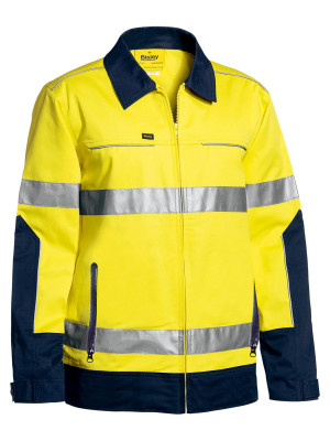 Taped Hi Vis Drill Jacket with Liquid Repellent finish - Yellow/Navy