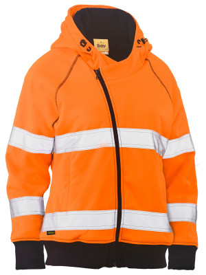 Women's Taped Hi Vis Fleece Zip Front Hoodie with Sherpa Lining - Orange