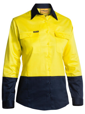 Women's Hi Vis Drill Shirt - Yellow/Navy