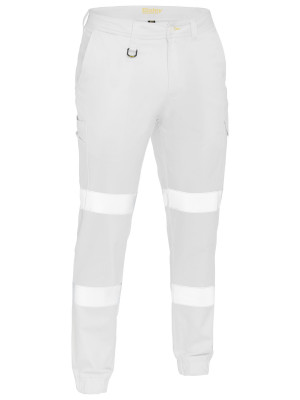 Taped Biomotion Stretch Cotton Drill Cargo Cuffed Pants - White
