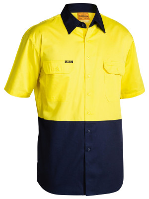 Hi Vis Cool Lightweight Drill Shirt - Yellow/Navy