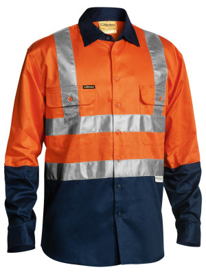 Taped Hi Vis Drill Traditional Fit Shirt - Orange/Navy