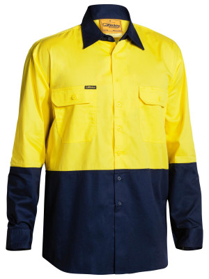 Hi Vis Cool Lightweight Drill Traditional Fit Shirt - Yellow/Navy